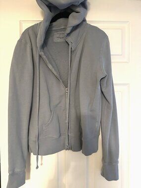 Nili Lotan Callie Distressed Full Zip Hoodie Slate Blue M